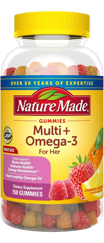 Nature Made Gomitas Multivitamínicas Omega 3 Con 80 Gomitas Sabor Fresa Limon Naranja