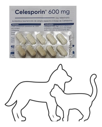 Celesporin Antibiótico 600mg Cartela Com 10 Comprimidos Cães