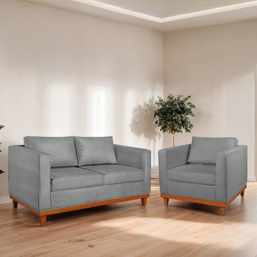 Kit Sofa 3 Lugares E 2 Poltronas Europa 180 Cm Bouclé Cor Cinza