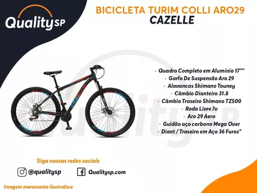 Bicicleta Colli Cazelle Turim Aro-29 Freio a Disco com Câmbio Traseiro  Shimano Preto