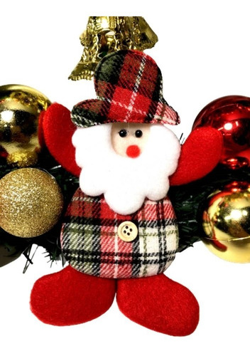 Imagem 2 de 4 de Enfeite Guirlanda Artesanal De Natal Luxo Papai Noel E Sinos