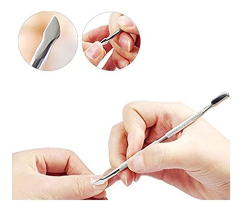 Pinkiou Acero Remover Cutícula Uñas Doble Extremo Set 4 Pcs