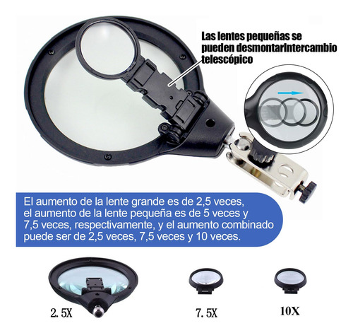 Lupa Con Luz Led 2 5x Aumento Soporte Y Pinza Para Soldadura
