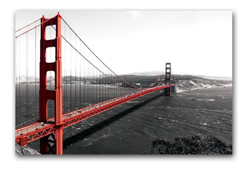 Placa Decorativa Golden Gate Vermelha Preto E Branco 20x30 Cidade