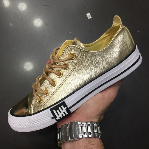 Tenis Zapatillas Converse Cuero Punta Dorada Mujer Envio Gra