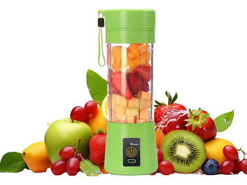 Mini Licuadora De Frutas Portátil Carga Usb Exprimidor 380ml Color Verde