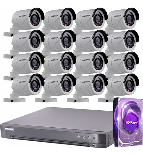 Kit Seguridad Hikvision Dvr 16 +16 Camaras Exterior 2mp +1tb