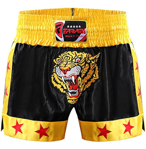 Muay Thai Shorts Kick Boxing Training Satin Black Gold Short