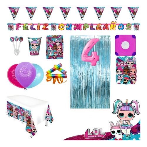 Kit Infantil Decoración Fiesta - Lol Surprise X36 Invitados