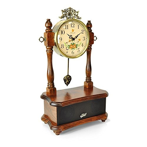 Pyle 2 In 1 Vintage Style Clock Retro Bluetooth Speaker