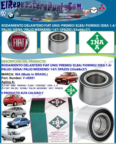 Rodamiento Delantero Fiat Palio Siena Weeken Spazio 35x68x37