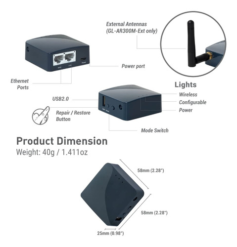 Enrutador De Bolsillo Gl.inet Ar300m16-ext - Wifi/vpn | Open