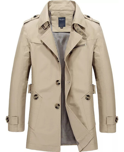 Chaqueta Larga De Hombre De Algodón Con Botonadura Simple