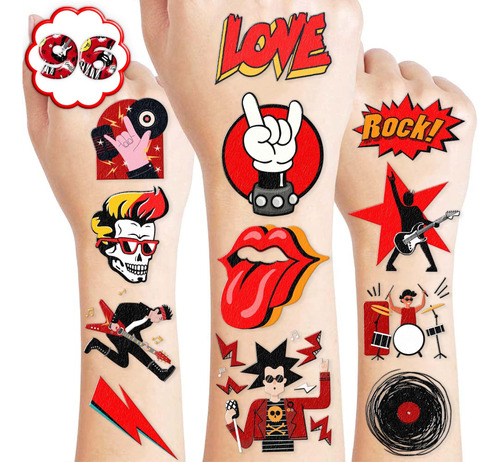 8 Hojas (96pcs) Tatuajes De Rock N Roll Temporales Con Temát