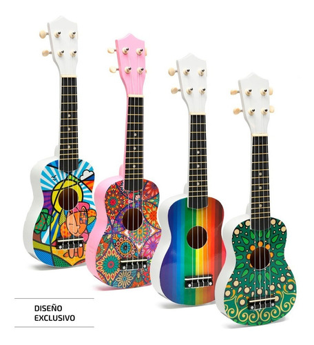 Imagen 4 de 9 de Ukelele Soprano De Madera Uquelele Con Funda Diseño Mandala