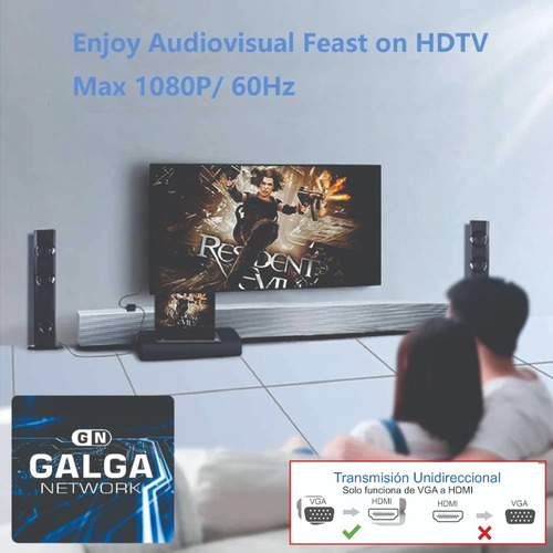Imagen 8 de 10 de Cable Adaptador Conversor Vga A Hdmi Full Hd + Audio + Usb