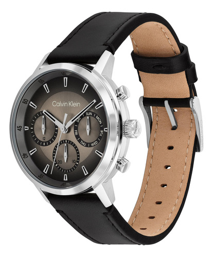 Calvin Klein Reloj Hombre Gauge 25200496 Piel Negro 41mm Bisel Plateado