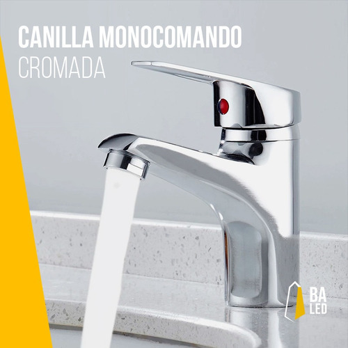 Imagen 6 de 10 de Griferia Canilla Monocomando Lavatorio Baño Metal Mezcladora