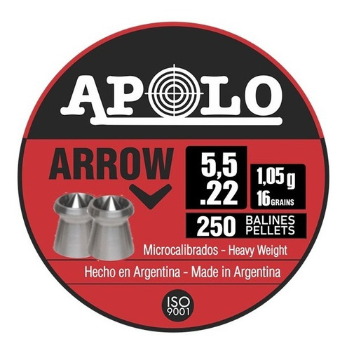Balines Apolo Arrow 5.5 X 250unid 16 Grains - 5 Unid