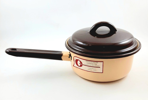 Cacerola Con Mango Enlozada Antigua 14 Cm Beige