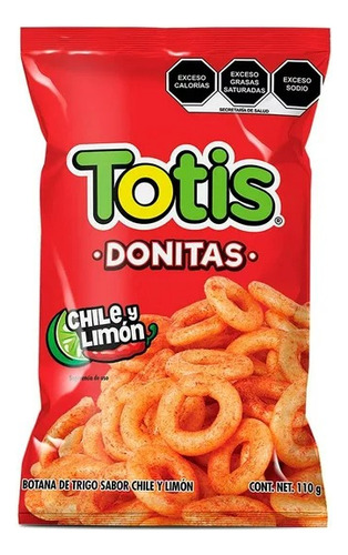 Snack Botana 4 Pzas Donitas Totis Sabor Chile Y Limón 110 G