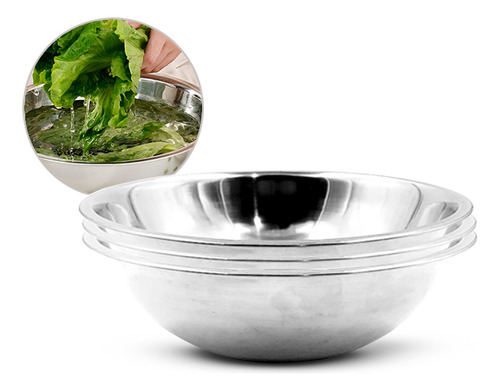Kit 3 Tigela Bowl Inox Cozinha 1,7l 24cm Multiuso Servir Cor Prateado