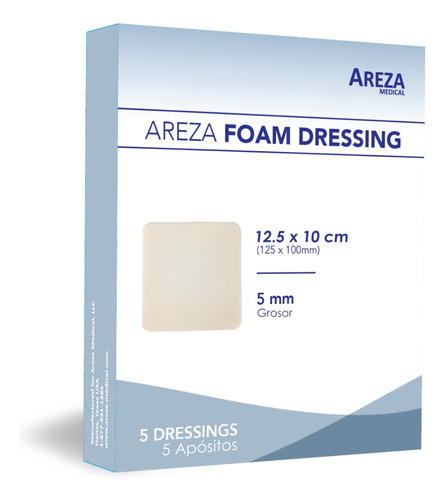 Gasa hidrófila Areza Medical Foam de Poliuretano de 10cm x 12.5cm en pack de 5 x 5u