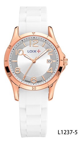 Reloj Dama Loix L1237-5 Blanco Con Oro Rosa, Tablero Plata