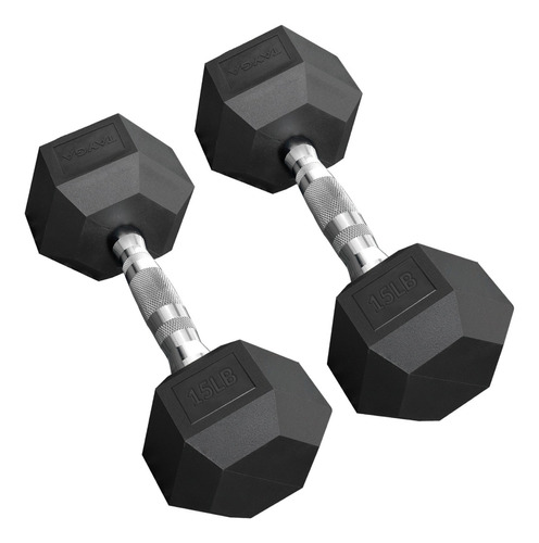 Par Mancuernas Pesas Hexagonales 15lb/6.8kgc/u Pvc Gym Negro