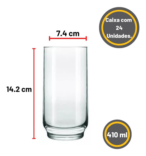 Copo Lights Long Drink 410ml - Kit 24 Unidades Cor Transparente