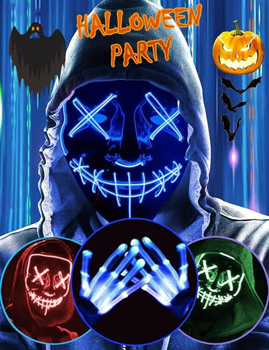 Halloween Con Luz Led Purga Con Guantes Led Disfraz Brillant