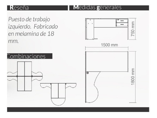 Imagen 5 de 6 de Mesa Escritorio En L, Puesto De Trabajo Izquierdo Cod. 914