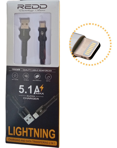 Cable Negro Lightning Compatible Con iPhone 5.1a Redd 1m Car