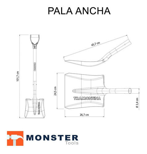 Pala Ancha + Punta Estampada Acero Tramontina No Gherardi
