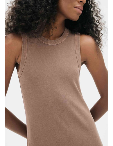 Vestido Midi Em Ribana Estonada - Marrom