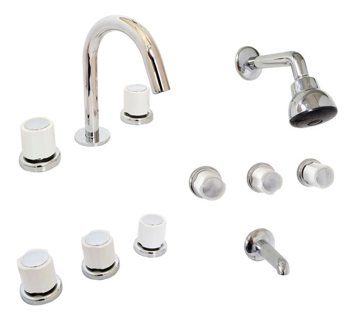 Juego Griferia Baño Set Completo Blanco Cromo Aqualaf 4000