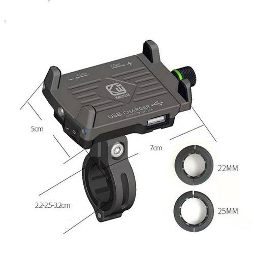 Suporte De Celular Gps Para Moto Com Carregador Usb Alumínio