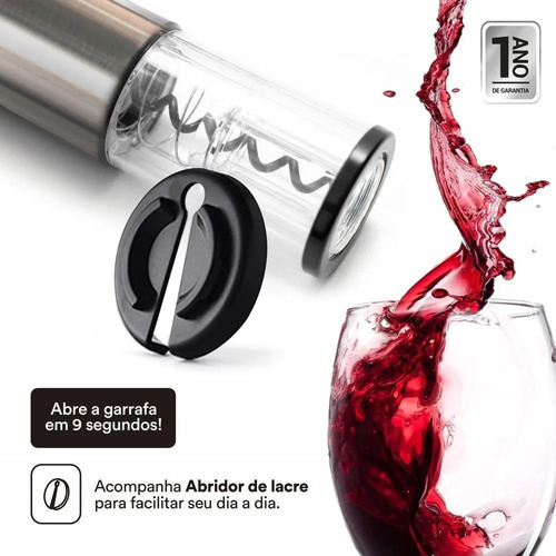 Abridor De Vinho Elétrico Inox Bateria Função Reverso - Eos