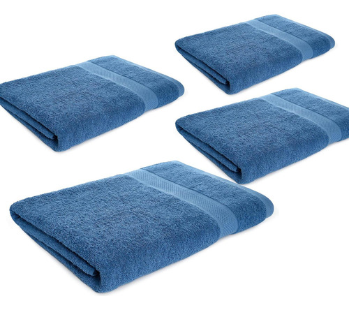 Kit X4 Toallas De Baño De Cuerpo 100% Algodón 70x140 Cm Azul