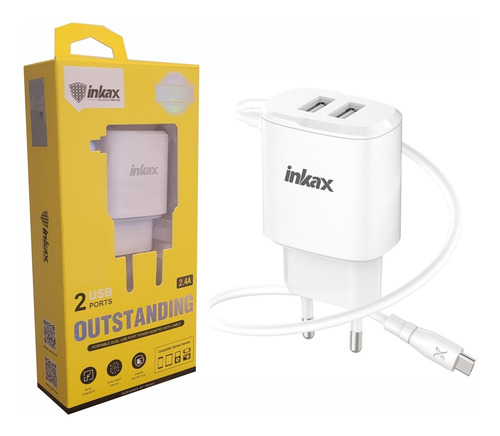 Cargador Inkax 2.4a Con Cable Usb Tipo C + 2 Puertos Usb