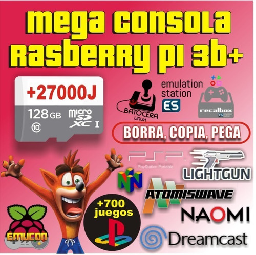 Mega Consola Raspberry Recalbox +700j-ps1 Set Completo 128gb