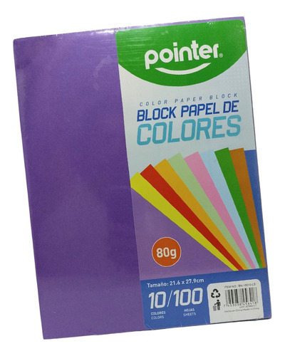 Papel Hojas De Colores Pointer 100 Und