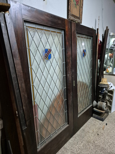 Puerta Portón Interno 2 Hojas Vitro Vitraux Marrón Oscuro (Usado)