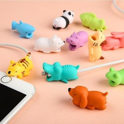 Imagen 2 de 6 de Protector Cable Cargador Bite Para iPhone Android Animales