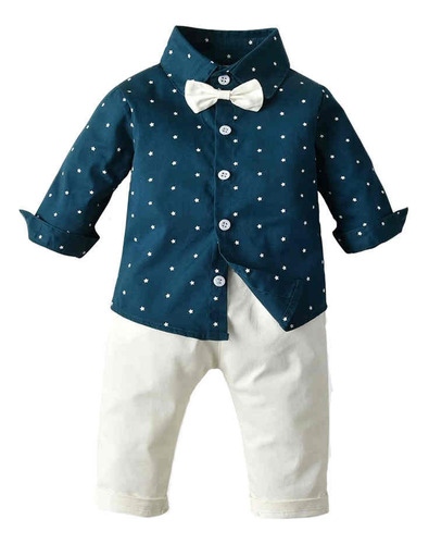 Conjunto Elegante Bebé Niño Traje Con Camisa Moño Y Pantalón