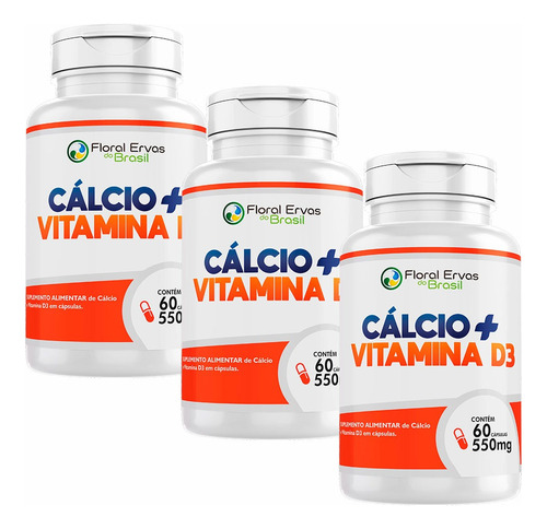 Kit 3x Vit D3 + Cálcio - (60 Caps) - Floral Ervas Do Brasil Sabor Sem Sabor