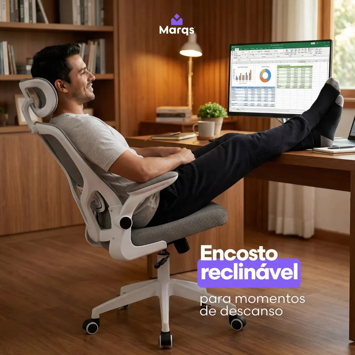 Cadeira Escritório Presidente Ergonômica NR17 Marqs Home Arcanis Cinza com Apoio Lombar e Encosto... 3