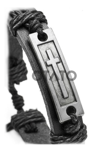 Pulsera Hombre - Pulsera Cuero Genuino - Dije Cruz Acero - Brazalete Hombre - Pulseras Hombre