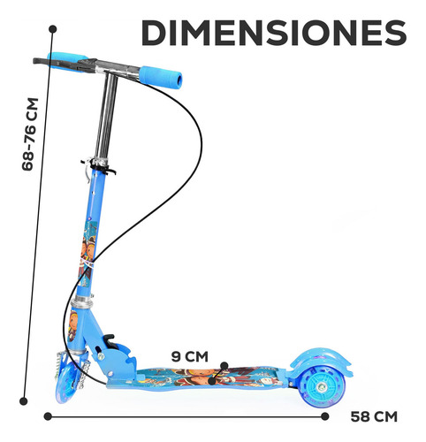 Patín Infantil Scooter 3 Ruedas Con Freno Delantero Luz Led Color Azul YUB-101A