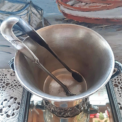 Antiguo Juego Pinza Anezin Y Hielera De Mesa Baño En Plata